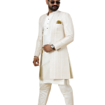 Alluring Thread Embroidered Off-White Open Sherwani for Men - Father Son Combo | Jaipurio